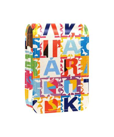 Travel Lipstick Organizer Case Lipstick Case Portable Makeup Bag With Mirror Alphabet Number Puzzle Pattern K484c0sfcj