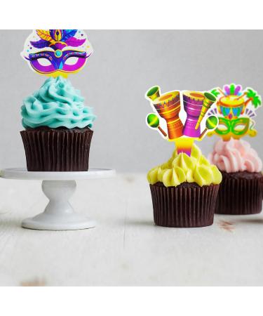 24Pcs Mardi Gras Cupcake Toppers Masquerade Party Decorations for Mardi Gras - Buy Online on GoSupps.com