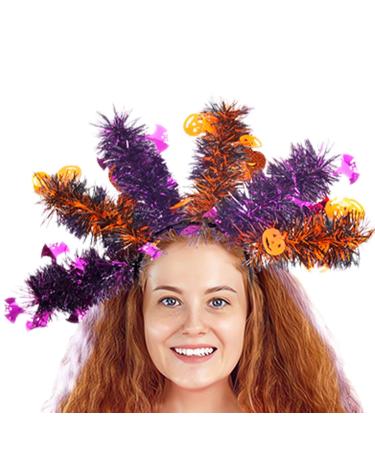 Halloween Headbands Pumpkin Ghost Bat Skeleton Colorful Wool Strips Halloween Hair Bands | Favors Halloween Accessories for Adults Cosplay Dress Up Bat Pumpkin