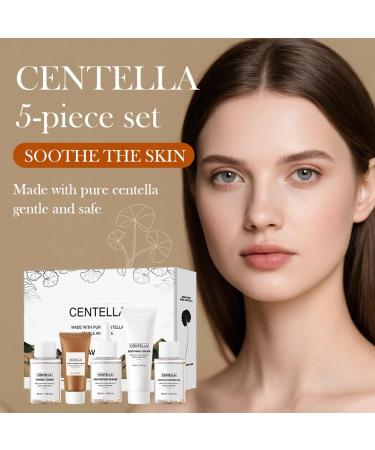 XJBD Centella Travel Kit 5-Piece Mini Korean Facial Gift Set with Soothing Cream Toner Sun Repair Serum Cleansing Oil & Foam - Hydrating Anti-Aging SkinCare for Sensitive & Acne-Prone Skin - Buy Online on GoSupps.com