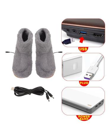 Heated Foot Warmers | USB Charging Plush Heat Shoes for Cold Winter | Soft & Relaxing Gray Electric Foot Warmth - Buy Online on GoSupps.com