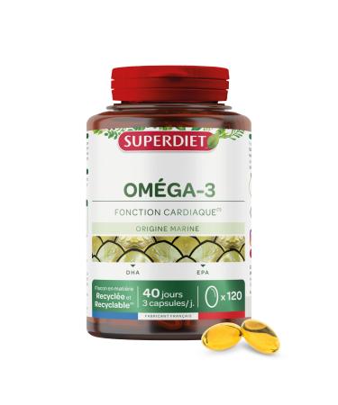 SUPERDIET - OMEGA 3 - DHA - EPA - Heart function - Wild fish oil - Nutritherapy - Packaged in France - 120 capsules