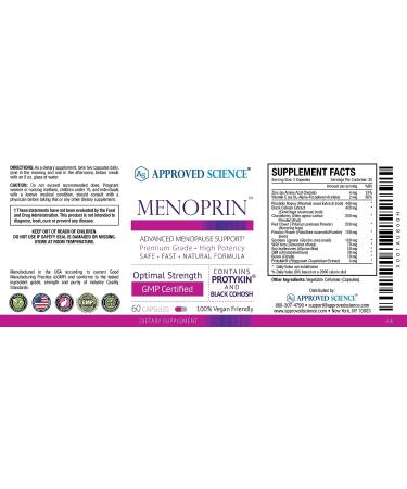 Approved Science Menoprin Menopause Support - Protykin Black Cohosh - 120 Capsules Vegan Formula - Buy Online on GoSupps.com