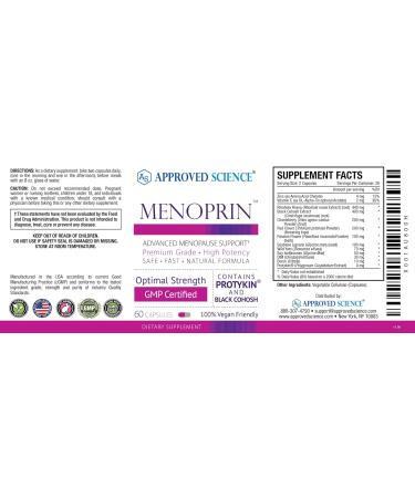 Approved Science Menoprin Menopause Support - Protykin Black Cohosh - 60 Capsules - Vegan Formula - Day & Night Relief - 2 Bottles - Buy Online on GoSupps.com