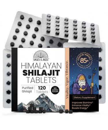 Sages Of The Ages Himalayan Shilajit Tablets Pure Gold-Grade Himalayan Extract 200 mg Each 120 Count Organic Lab-Tested Fulvic Acid for Energy Stamina & Vitality Support for Men & Women