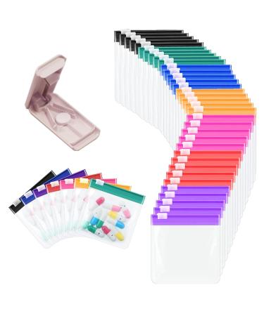 35Pcs Reusable Pill Pouches with Slide Lock Zipper Clear Plastic Pill Organizer Bags for Travel with Pill Cutter
