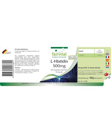 Fairvital | L-Histidine 500mg - VEGAN - High dosed - Amino acid - 90 capsules - Buy Online on GoSupps.com