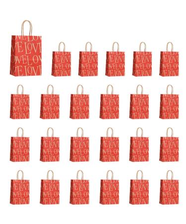 Qtynudy E 24 Pcs Valentines Day Candy Bags Goodie Bags with Handles Heart Love Paper Bags for Wedding and Valentine