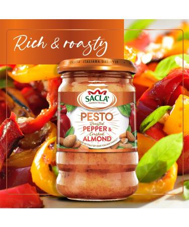 Sacla Italian Pesto Sauce Red Pepper and Almond - Perfect with Pasta Roasted Veg Chicken and Stuffed Peppers - Made with Basil Leaves Sweet Red Peppers Almonds and Cheese 190g (Pack of 6) - Buy Online on GoSupps.com
