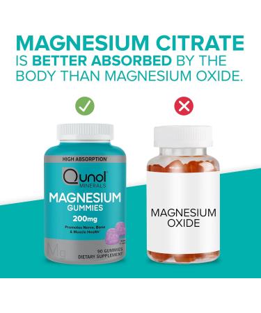 Qunol 200mg Magnesium Citrate Gummies | High Absorption Supplement for Nerve, Bone & Muscle Health | Vegetarian | 90ct - Buy Online on GoSupps.com