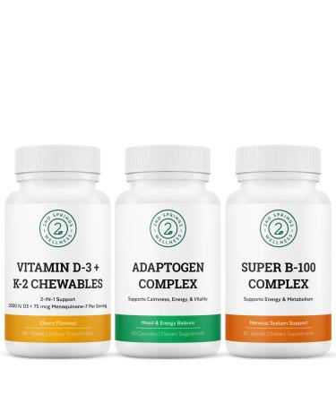 2nd Springs Adaptogen Complex Vitamin D3+K2 Chewables & Super B-100 Complex Bundle