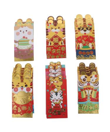 TEHAUX 36pcs 2022 Year of The Tiger Red Packet Lucky Money Red Envelope Spring Festival Money Envelopes Traditional Hong Bao Portable Red Paper 3D Chinese Zodiac Red Envelope Bag