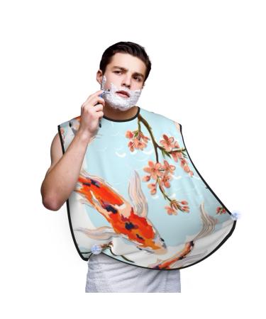 KeuLeN Beard Bib Apron For Men Koi Fish Tropical Japanese Flowers Branches Non-Stick Shaving Beard Apron Gift For Men Black
