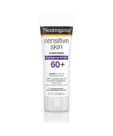 Neutrogena Sensitive Skin Sunscreen Lotion with Broad Spectrum SPF 60+ Water-Resistant Hypoallergenic & Oil-Free Gentle Sunscreen Formula 3 fl. oz (Pack of 3)