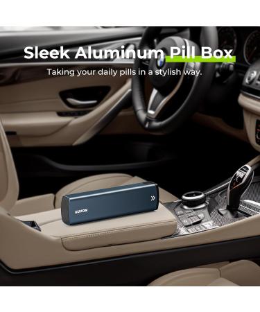 AUVON Dark Blue Metal Weekly Pill Organizer - Stylish 7-Day Travel Pill Box with Privacy Protection & Large Compartment for Supplements - Buy Online on GoSupps.com