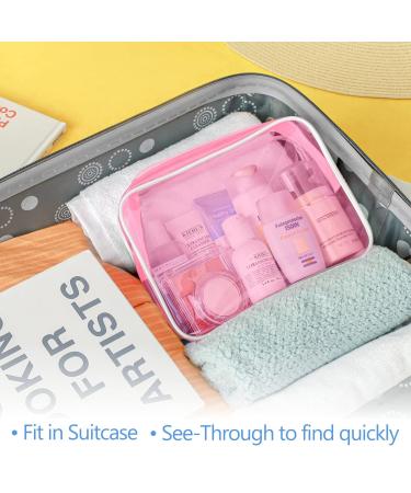 PACKISM Clear Makeup Bags 3 Pack - TSA Approved Water-Resistant Cosmetic Bags for Travel - Fluorescent Pink - Medium Size - Buy Online on GoSupps.com