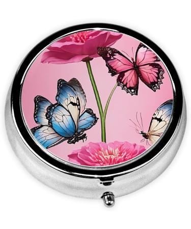 Beautiful Butterfly Round Pill Box - 3 Compartment Mini Decorative Pocket Organizer for Travel & Vitamins - Buy Online on GoSupps.com