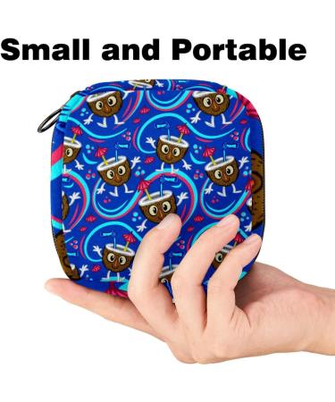 Portable Women's Binding-Storage Bags | Menstrual Cup & Pad Pockets | Ideal for Teen Girls - Dark Blue Tropical Coconut Design - Buy Online on GoSupps.com