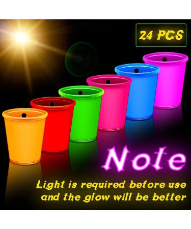 24 Pieces Light Up Shot Glass Necklaces - Glow in the Dark Neon Plastic Cups on Beaded Chains for Halloween, Christmas, Wedding - Party Favors in 6 Colors - Buy Online on GoSupps.com