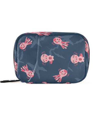 Pfrewn Pill Organizer Case 7 Day Octopus and Axolotls Travel Pill Box with Zipper Portable Small Weekly Vitamin Medicine Supplement Holder Pouch Bag