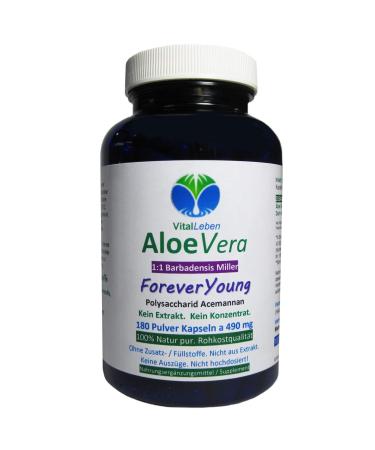 Forever Young aloe vera gel 180 powder capsules barbadensis miller nature - no extract - no concentrate - not high -dosed - without additives.26895-180