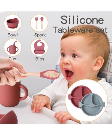 6-Piece Baby Dishes Set | Silicone Children s Tableware with Suction Cup | BPA-Free Light Pink Bowls Plates Bibs & Cups - Buy Online on GoSupps.com