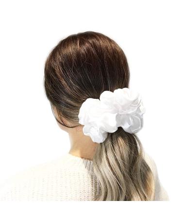 Premium Soft Silk Tahari Scrunchies XXL Oversize Gentle for Hair Jumbo Silk Scrunchie  Large Hair Elastic Band for Women Girls  Big Sleep Scrunchy No Crease Ponytail Holder Hair Ties (White)