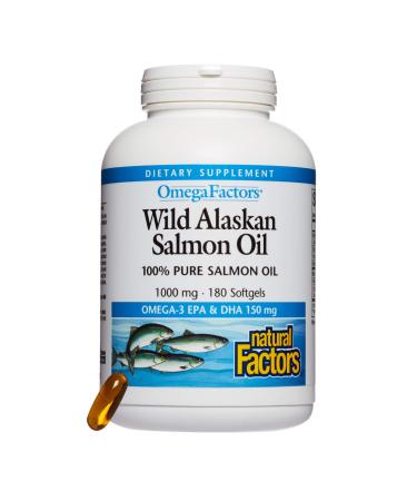 Natural Factors Omega Factors Wild Alaskan Salmon Oil 1000 mg 180 Softgels