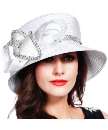 FORBUSITE Church Kentucky Dress Derby Hats for Women Sd707-white-p