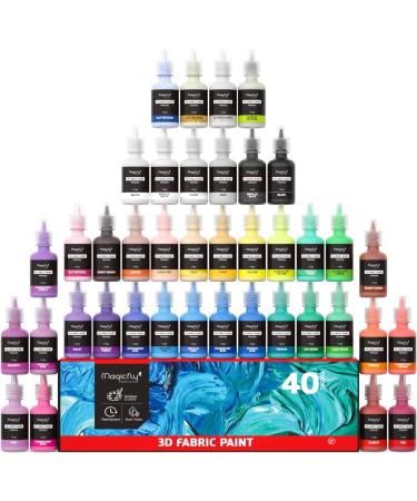 Magicfly 3D Fabric Permanent Paint Set - 40 Vibrant Colors with Brushes & Stencils - Ideal for Textiles, T-Shirts, Fabrics, Wood, Glass - 1oz Each (Pack of 40) - Buy Online on GoSupps.com