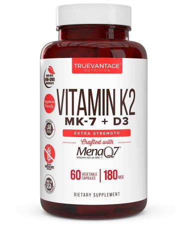Vitamin K2 D3 Supplement 5000 IU D3 and 180 mcg Vitamin k2 MK7 Supplement for Healthy Bones Healthy Heart & Cardiovascular Health-60 Easy to Swallow Vegetable caps of MenaQ7 K2 MK7