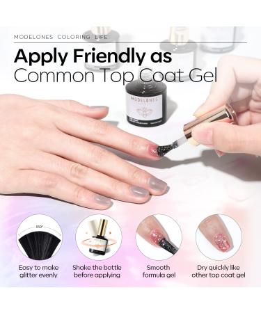 Modelones Iridescent Silver Glitter Gel Top Coat - Long Lasting Sparkly Finish | 10ml Soak Off Rainbow Shimmer Nail Polish - Nail Art Manicure - Buy Online on GoSupps.com