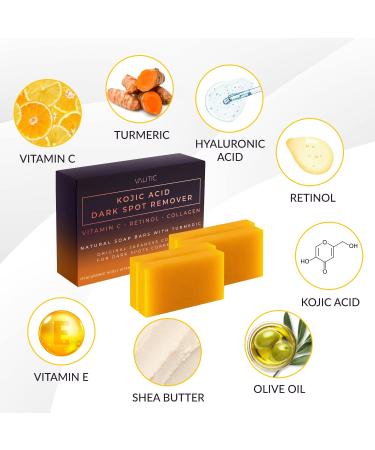 VALITIC Kojic Acid Dark Spot Remover Soap Bars - Vitamin C Retinol Collagen & Turmeric - Japanese Complex with Hyaluronic Acid & Shea Butter (4 Pack) - Shop Internationally - Buy Online on GoSupps.com