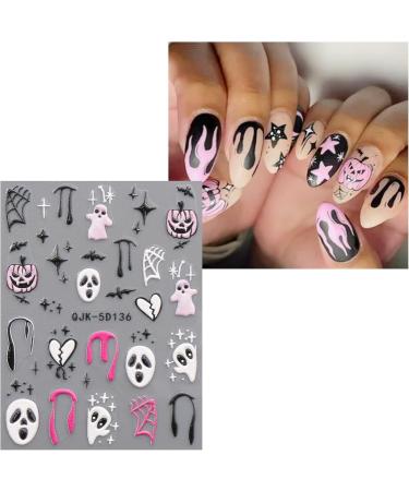 5D Halloween Nail Stickers 4 Sheets 5D Self-Adhesive Embossed Pink Nail Decal Ghost Pumpkin Nail Art Decoration Design Supplies - Buy Online on GoSupps.com