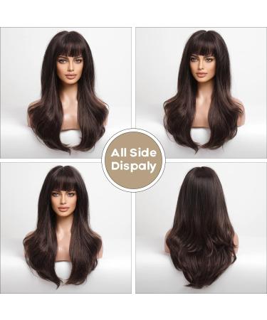 HAIRCUBE Brown Highlighted Layered Wig with Bangs - Natural Synthetic Fringe for Women - Buy Online on GoSupps.com