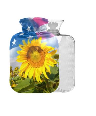 Sunflower field American flag hot water bottle with reference 1 l small warm-up bag for pain relief back pain hot and cold therapy BPA-free