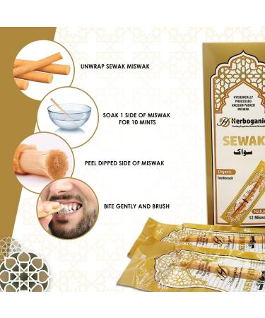 HERBOGANIC Sewak Natural Miswak Traditional Toothbrush 12 Pack - Oral Health & Hygiene - Fresh Breath, Whiter Teeth - Chemical-Free - Vacuum Sealed - 12 Count - Buy Online on GoSupps.com