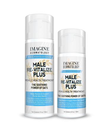 Imagine Dermatology Male Re-Vitalize PLUS Oats Penile Health Relief Cream - Large Value (5fl oz) and TSA Compliant Size (3.3 fl oz) Combo Pack - Restore and Support Skin - 90 Day Return For Any Reason