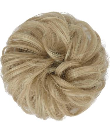 FESHFEN Synthetic Wavy Curly Hair Bun Scrunchie in Pale Golden Blonde & Bleach Blonde - Updo Hairpiece for Women, Girls, Kids - 38g - Buy Online on GoSupps.com