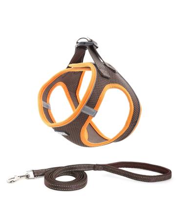 Suredoo dog harness with leash anti -train dishes reflective chest harness for small dogs pets puppies cats (brown orange xs) XS brown orange