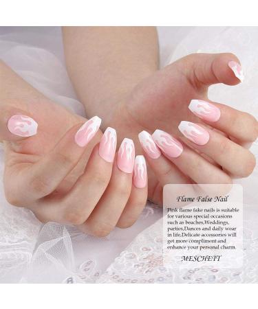 24PCs Flame Coffin Square Acrylic Press-On Nails | Pink Fire Glue-On Fingernails for Women & Girls | DIY Manicure Salon - Buy Online on GoSupps.com