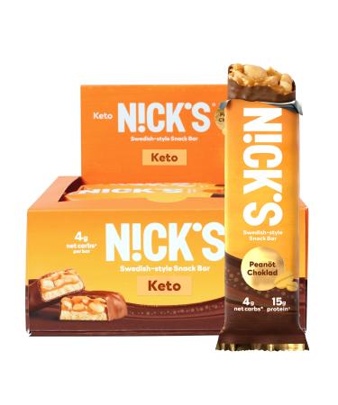 Nick's Keto Snack Bar Chocolate Peanut Keto Snack 3g Net Carbs 15g Protein No Added Sugar 5g Collagen Low Carb Protein Bar Low Sugar Meal Replacement Bar Keto Snacks 12-Count