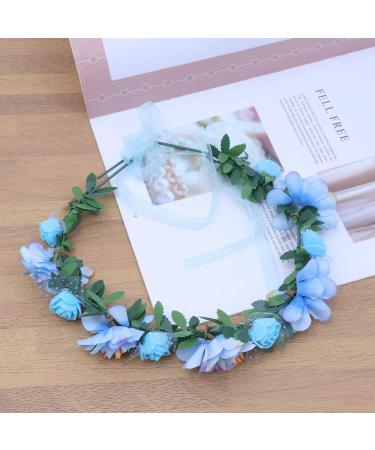 Lurrose Bohemia Floral Wreath Bridal Headband Decorative Garland Simulation Flower Crown for Festival Wedding Blue Sky-blue - Buy Online on GoSupps.com