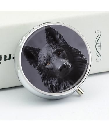 Round Black German Shepherd Print Pill Box - 3 Compartment Portable Organizer | Decorative Metal Pill Case - Buy Online on GoSupps.com