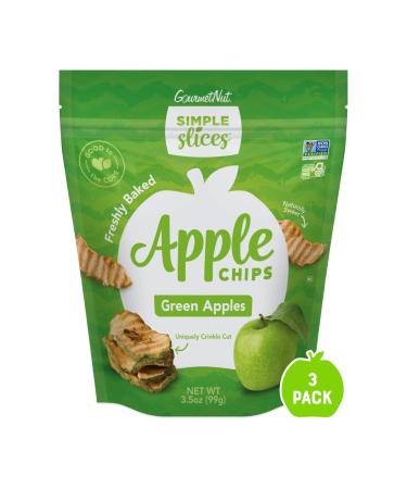 Gourmet Nut Simple Slices Baked GREEN Apple Chips USA Grown Apples No Added Sugar GREEN APPLES 3.5oz bag 3 Pack 10.5oz Total