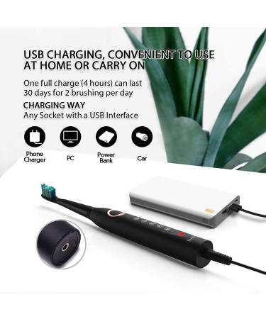 Dnsly Electric Toothbrush for Adults - 5 Modes Sonic Cleaning, Rechargeable with 2-Min Timer, 8 Brush Heads, Travel Case - Black - Buy Online on GoSupps.com