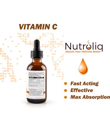 Nutroliq Liposomal Vitamin C Liquid Drops - 2000mg Vegan Supplement for Immune Support - Natural Orange Flavour - 60ml Glass Bottle - Buy Online on GoSupps.com