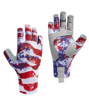 BASSDASH ALTIMATE Fishing Gloves Sun Protection Fingerless Hunting UPF 50+ Mens Womens UV Gloves Americana Large