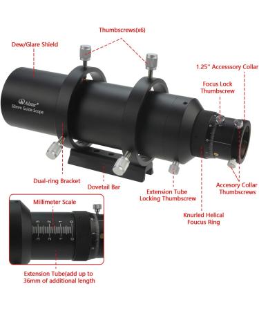 Alstar 60mm Deluxe Finder & Guidescope Kit with 1.25 Double Helical Focuser - Buy Online on GoSupps.com