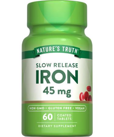 Nature's Truth Iron Supplement | 45 mg | 60 Pills | Ferrous Sulfate | Non-GMO & Gluten Free Vitamin for Men and Women